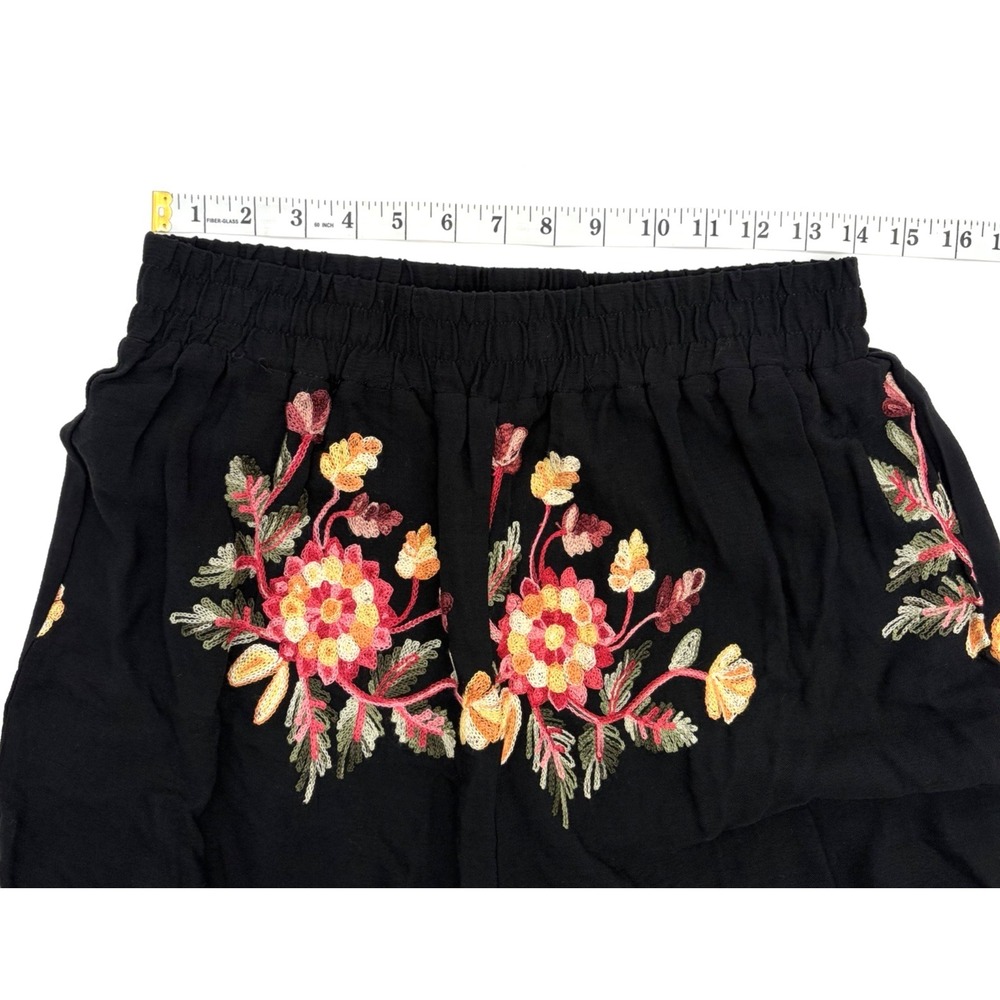 Liv Los Angeles Anthropologie Embroidery Palazzo Pants Floral Boho Black PM - Picture 4 of 10